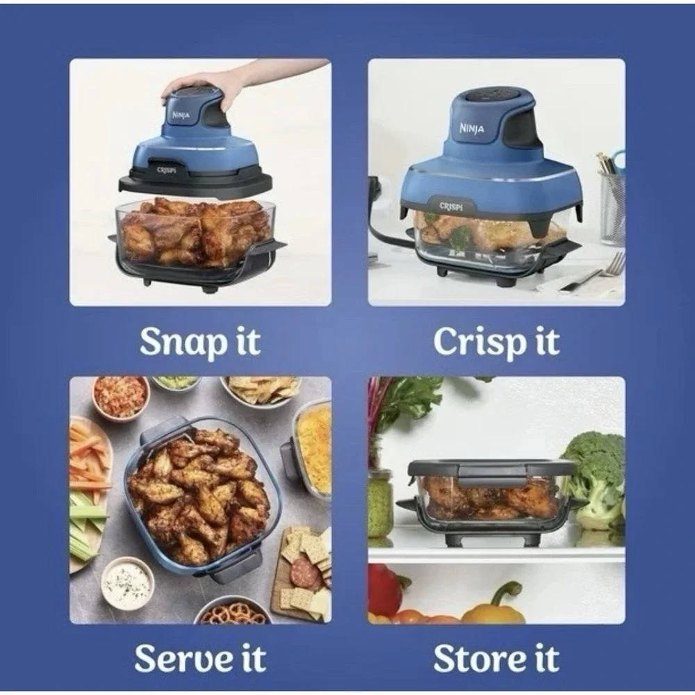 Ninja Crispi 5-in-1 Portable Glass Air Fryer Cooking System, Blue